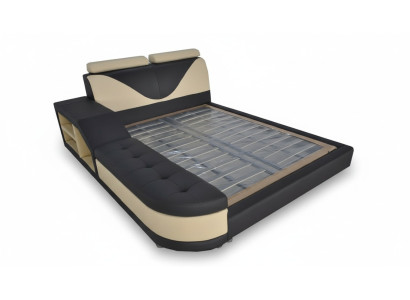 Design Multifunktionsbett XXL Velké postele z kůže s úložným prostorem a USB portem 180x200 v hotelu.