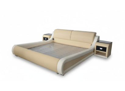Dvojitá luxusní kožená postel + USB polstrování postele multifunkční LB8831.