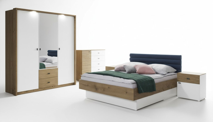 Sada ložnice s postelí, 2 nočními stolky, klasickým rámem postele, designový nábytek 3 ks.