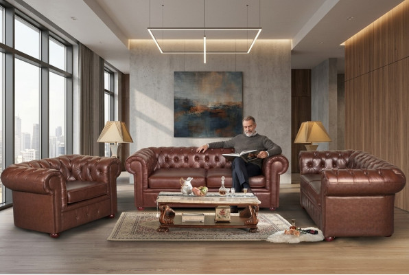 Chesterfield Couch Sofa 2+1 Sitzer Leder Couch Sitz Garnitur Sofa Garnituren 2+1