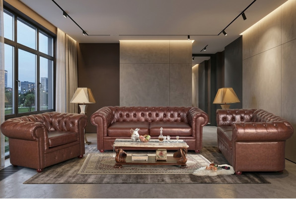 Chesterfield Couch Sofa 2+1 Sitzer Leder Couch Sitz Garnitur Sofa Garnituren 2+1