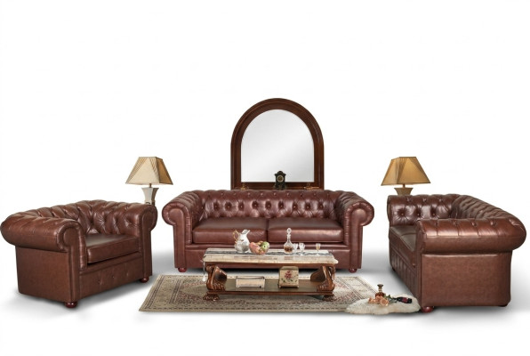 Chesterfield Couch Sofa 2+1 Sitzer Leder Couch Sitz Garnitur Sofa Garnituren 2+1