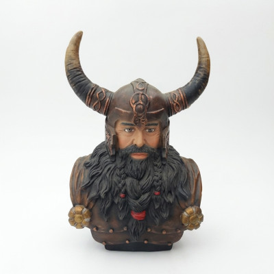 Büste Eines Kriegers in Einem Helm 70cm Hörnern Statue Wikinger Statuen Figuren