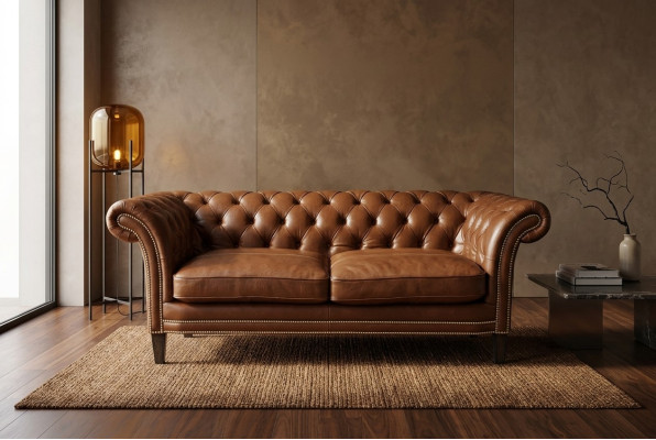 Chesterfield Mens Club Sofa Couch Leder Polster Zweisitzer Braun NEW jvmoebel ®
