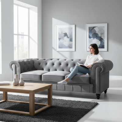 Chesterfield Sofa Couch Polster Stoff Leder Couchen Polster Garnitur 3 Sitzers