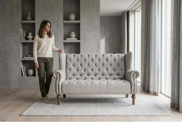 Chesterfield Sofa Couch Polster Stoff Leder Couchen Polster Garnitur 2 Sitzers