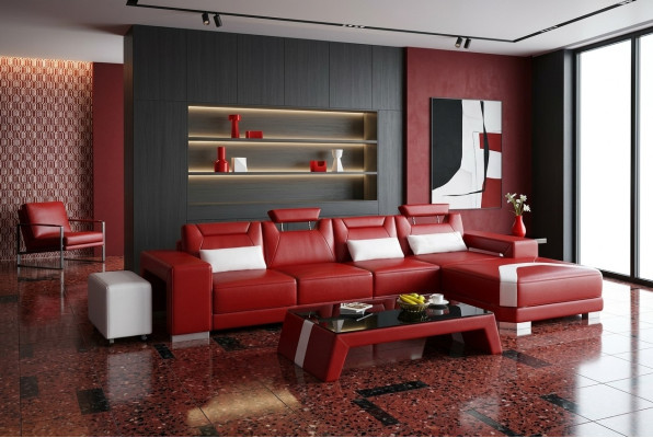 Designer Sofa Couch Ecksofa mit Hocker Polster Garnitur Wohnlandschaft L Form