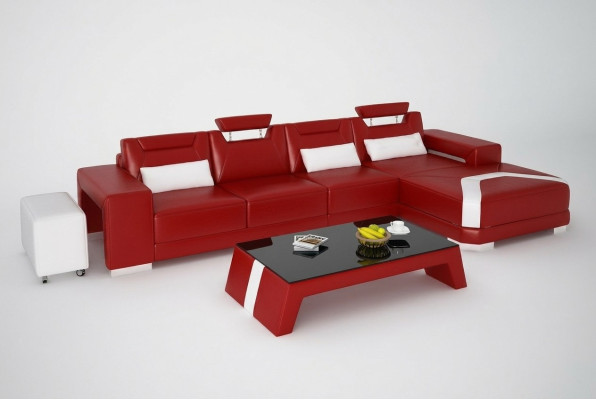 Designer Sofa Couch Ecksofa mit Hocker Polster Garnitur Wohnlandschaft L Form