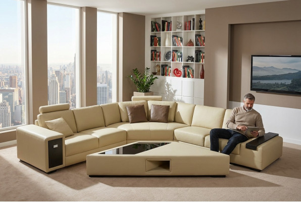 Designer Sofa Couch Ecksofa mit Hocker Garnitur Polster Wohnlandschaft
