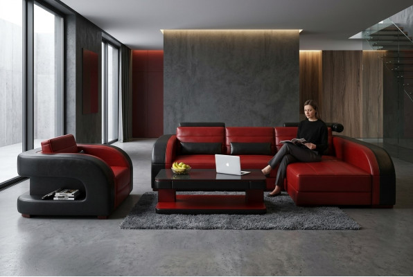 Moderne Sofa Eckgarnitur L Form Polster Sitz Ecke Couch + Sessel Sofas
