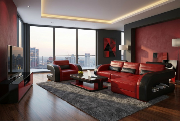 Moderne Sofa Eckgarnitur L Form Polster Sitz Ecke Couch + Sessel Sofas