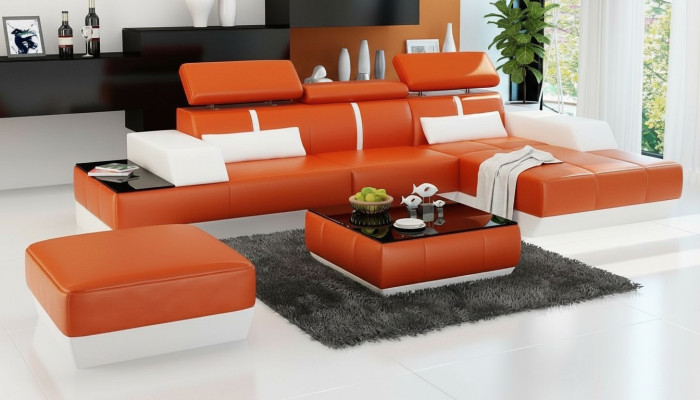 Moderne Sofa Eckgarnitur L Form Polster Sitz Ecke Couch + Hocker