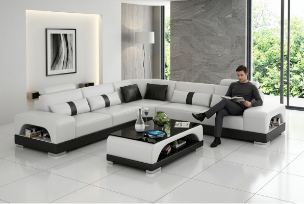 Couch Ecksofa Leder Wohnlandschaft Garnitur Design Deko Modern Sofa L-Form