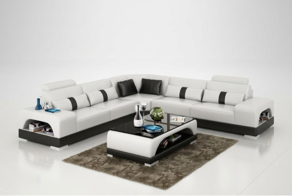 Couch Ecksofa Leder Wohnlandschaft Garnitur Design Deko Modern Sofa L-Form