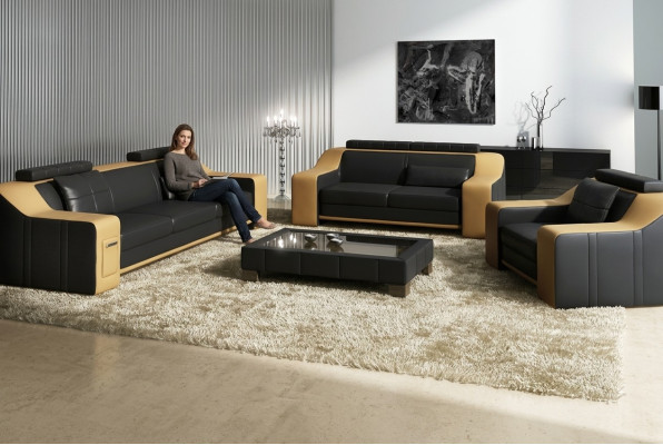 Kůžená pohovka Rozkládací pohovka Garnitury Design Moderní Pohovka 3+1+1 Místné