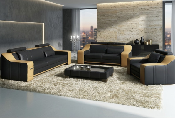 Kůžená pohovka Rozkládací pohovka Garnitury Design Moderní Pohovka 3+1+1 Místné