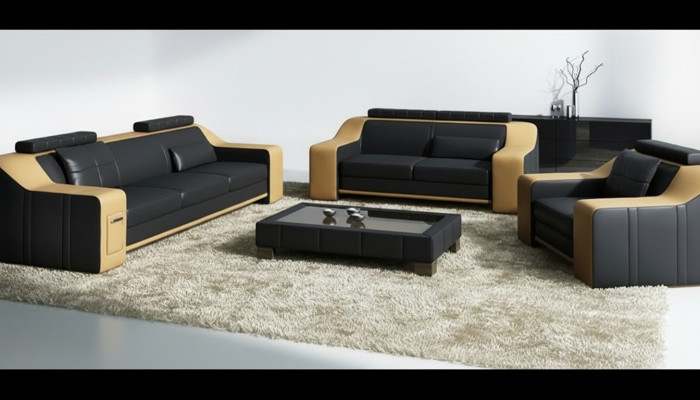 Kůžená pohovka Rozkládací pohovka Garnitury Design Moderní Pohovka 3+1+1 Místné