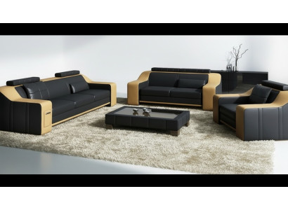 Kůžená pohovka Rozkládací pohovka Garnitury Design Moderní Pohovka 3+1+1 Místné