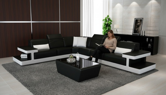 Ledersofa L-Form Couch Wohnlandschaft Dekor Ecksofa Garnitur Design Modern