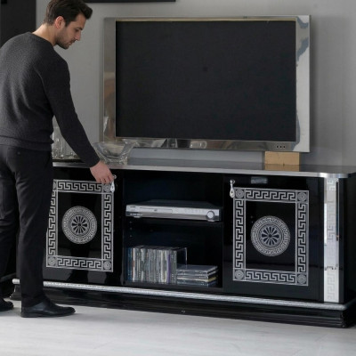 Černý televizní stůl RTV skříň Lowboard nábytek Televizní stolek Design TV skříň