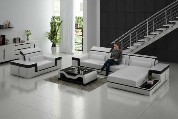 Wohnlandschaft Ecksofa L-Form Sessel Set Garnitur Modern Sofa Leder