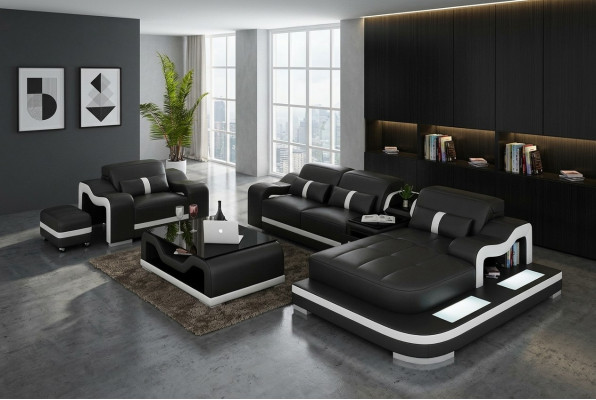 Wohnlandschaft Ecksofa L-Form Sessel Set Garnitur Deko Modern Sofa Leder