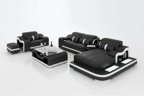 Wohnlandschaft Ecksofa L-Form Sessel Set Garnitur Deko Modern Sofa Leder
