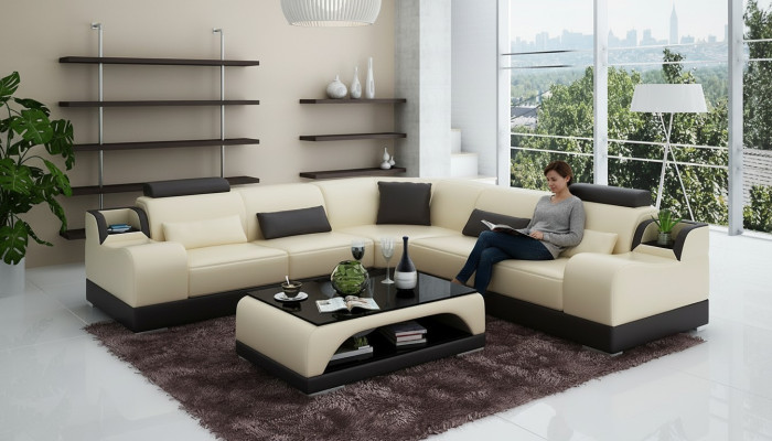 Ecksofa Couch Polster Wohnlandschaft Eck Garnitur Ecke Leder Sofa Grau