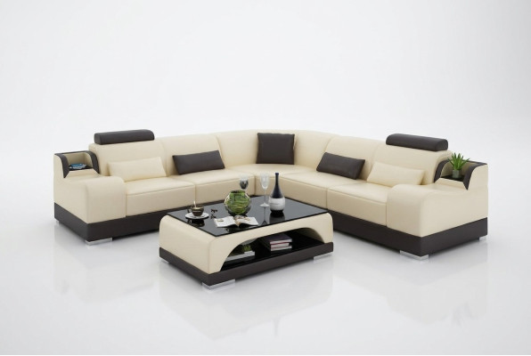 Ecksofa Couch Polster Wohnlandschaft Eck Garnitur Ecke Leder Sofa Grau