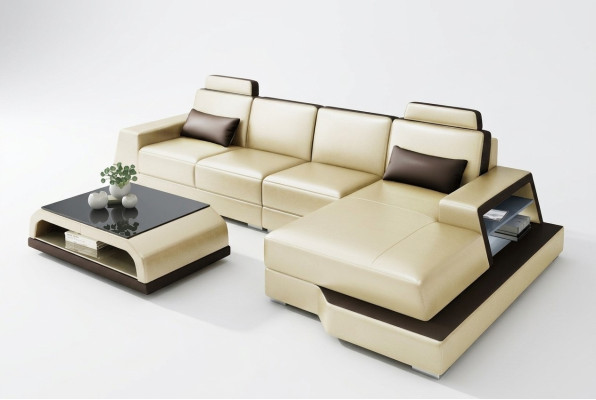 Ecksofa Pohovka Obývací souprava L tvaru Potah Pohovka Pohovka z kůže Beige Pohovky