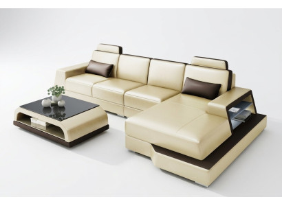 Ecksofa Pohovka Obývací souprava L tvaru Potah Pohovka Pohovka z kůže Beige Pohovky