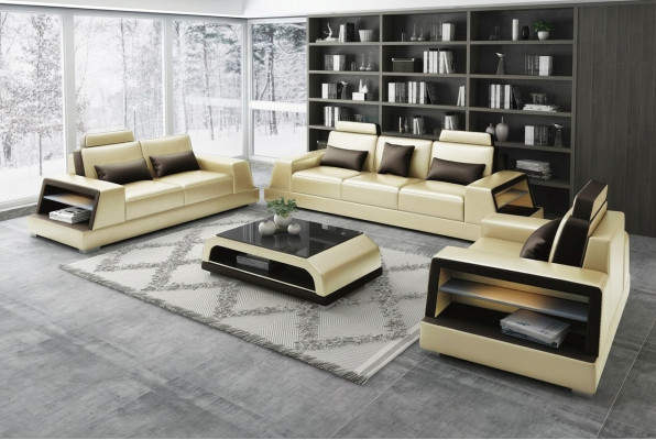 Sofagarnitur Sitzer Set Design Sofas Polster Couchen Leder Moderne 3+3