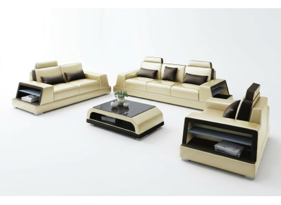 Sofagarnitur Sitzer Set Design Sofas Polster Couchen Leder Moderne 3+3