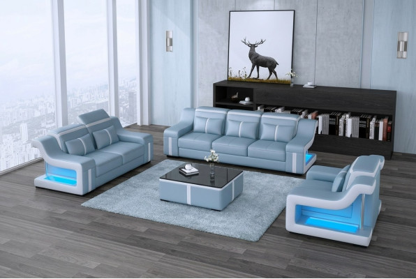 Sofagarnitur Couch Polster Sofa 322 Komplett Set Garnituren Design Leder 3tlg.