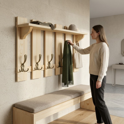 Garderobenpaneel 70x40 cm Wandgarderobe Garderobe Kiefer massiv 6 Haken