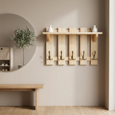 Garderobenpaneel 70x40 cm Wandgarderobe Garderobe Kiefer massiv 6 Haken