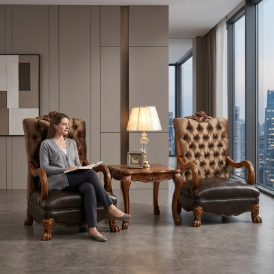 Obývací pokoj set 2x křeslo + konferenční stolek stůl sofa gauč Chesterfield