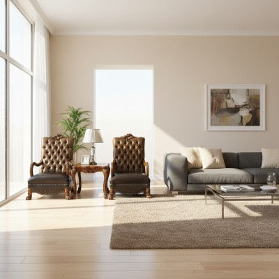 Obývací pokoj set 2x křeslo + konferenční stolek stůl sofa gauč Chesterfield