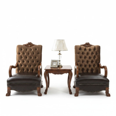 Obývací pokoj set 2x křeslo + konferenční stolek stůl sofa gauč Chesterfield