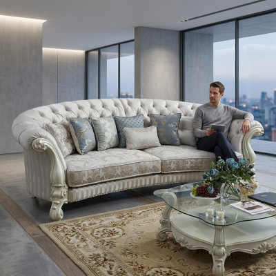 Klassische Viersitzer Wohnzimmer Couch Textil Barock Rokoko Luxus Sofa