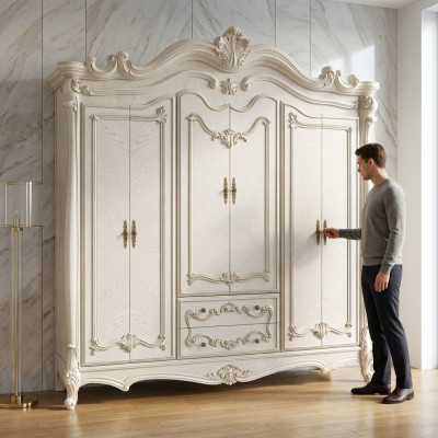Klassischer Antik Stil Kleiderschrank Schrank Holz Garderobe Schlafzimmer Barock