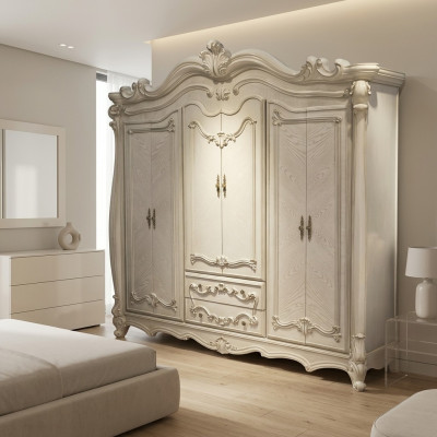 Klassischer Antik Stil Kleiderschrank Schrank Holz Garderobe Schlafzimmer Barock