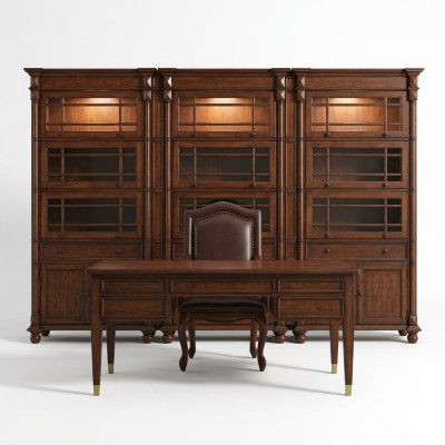 Schreibtisch Chef Tische Büro Klassisches Zimmer Schrank Sessel Holz
