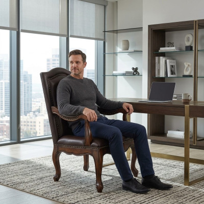 Büro Sessel Luxus Stuhl Chef Neu Leder Designer Sessel Holz Bürostuhl