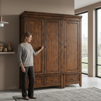 Schrank 2x Kleiderschrank Holzschrank Massiv Braun Holz Schränke Schlafzimmer