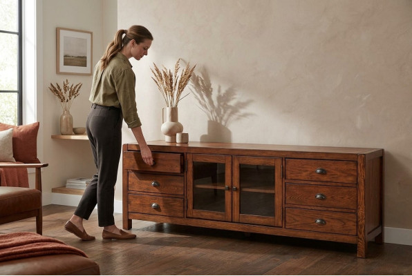 RTV Sideboard Skříň komody Dřevo Nízká deska Regál 196cm Obývací pokoj