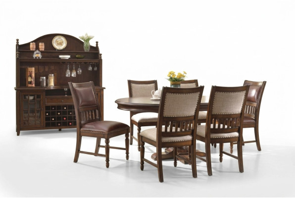 Hölzerne Designer-Essgarnitur für Wohnzimmer Tisch 6x Stuhl Set gepolstert 7pc