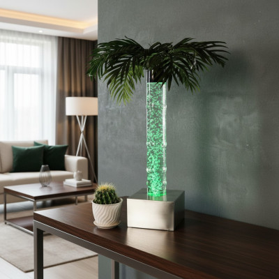 Led Design Sprudel Wassersäule 60cm Wasser Säulen Beleuchtet Tisch Palme Pflanze