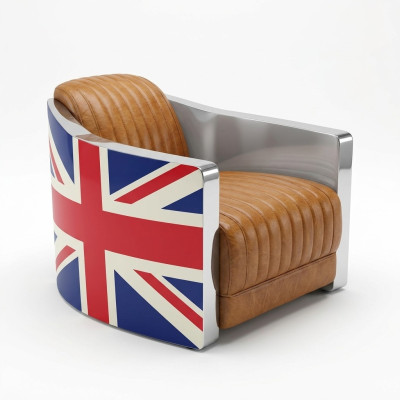 Křeslo vintage z pravé kůže designové křeslo Rocket Union Jack Vintage Cigar.