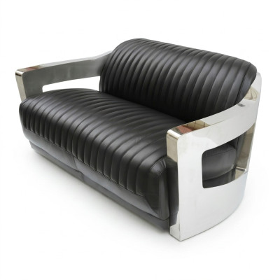 Ledersofa Dreisitzer Couch Sofa Aviator Flugzeug Aluminium Möbel Vintage